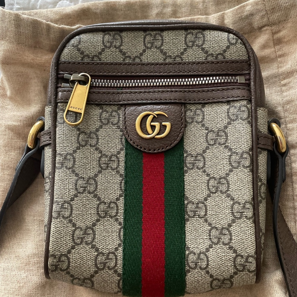Gucci Beige and Brown Belt Bag with Red and Green Stripe
